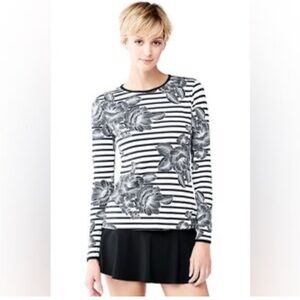 Land’s End Striped Floral Long Sleeve Rash Guard Top